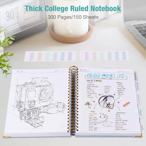 Amanple Spiral Notebook, College Ruled Notebook, 8.5" x 11", 300 Pages Leather Journals for Writing, A4 Hardcover Journaling Notebooks for Work School, 24pcs Tabs, Large Embossed Journal for Women Men, Pink - Image 3