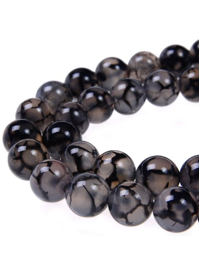 PLTbeads Smooth Round Shape Natural Gemstone Loose Beads For 1 Strand Per Bag Approxi 15.5 Inch 48 50Pcsjewelry Making (8Mm Black White Dragon Design Agate) - Image 2