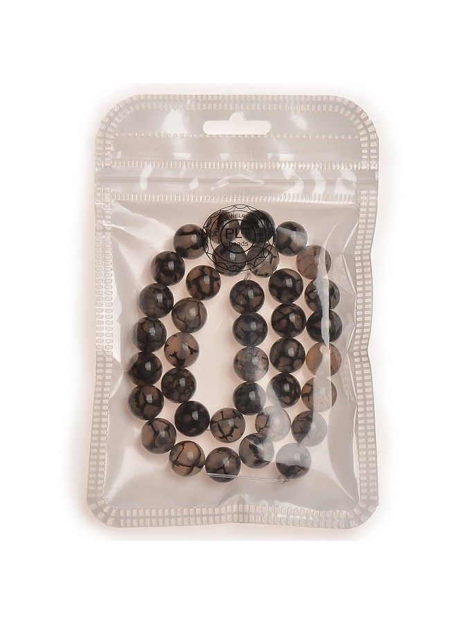 PLTbeads Smooth Round Shape Natural Gemstone Loose Beads For 1 Strand Per Bag Approxi 15.5 Inch 48 50Pcsjewelry Making (8Mm Black White Dragon Design Agate) - Image 3
