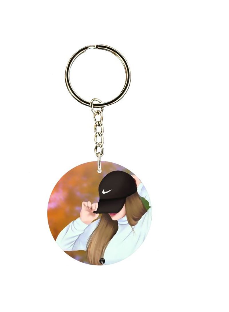 RKN Double Sided Girl With Hat Printed Keychain