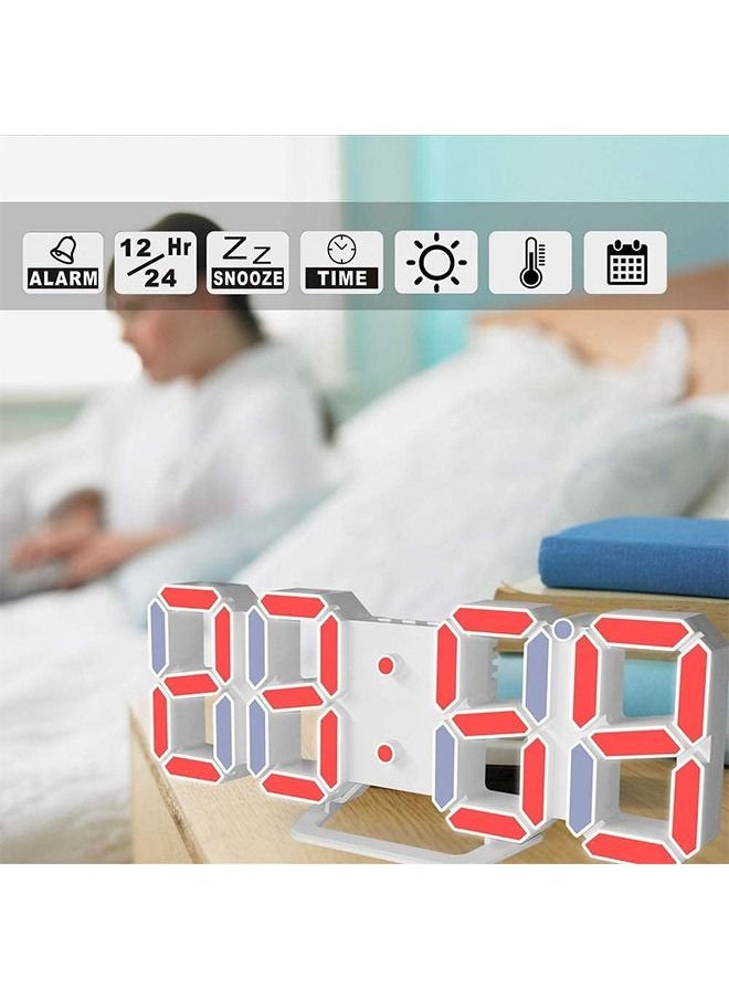 PADOM ساعة بادوم الرقمية ثلاثية الأبعاد LED المضيئة ذات السطوع القابل للتعديل، ساعة طاولة إلكترونية تعمل لمدة 24 أو 12 ساعة، ساعة منبهة معلقة على الحائط  - Image 4