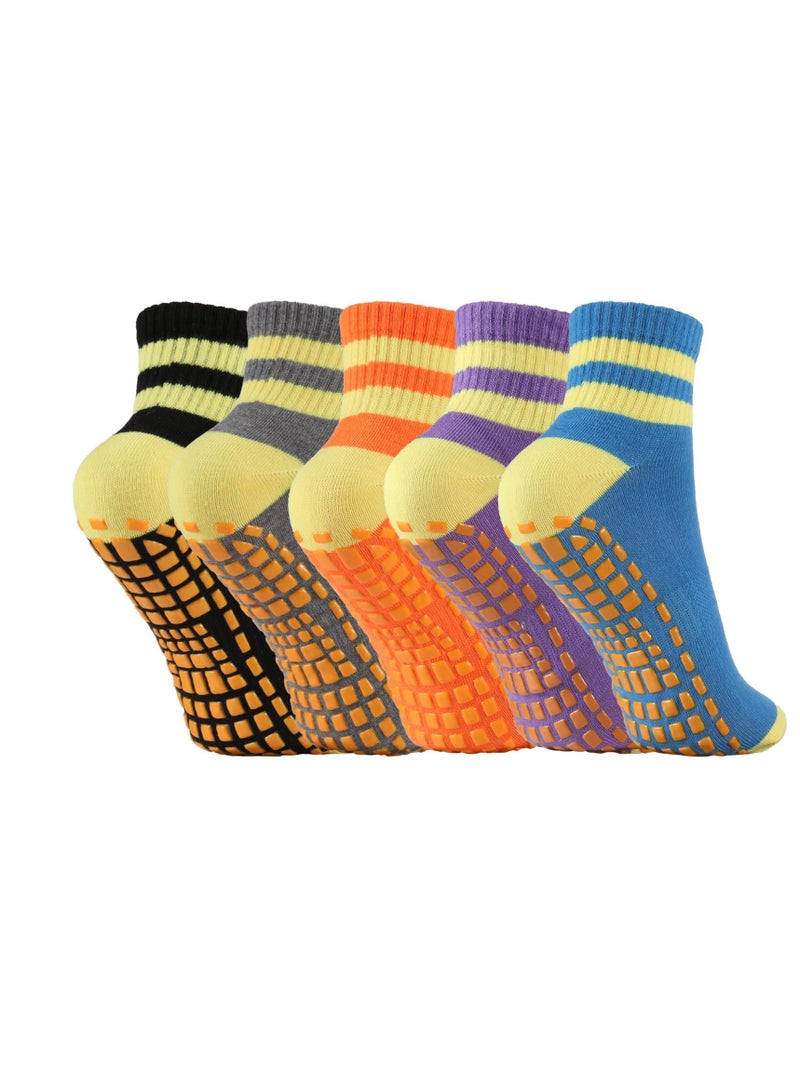 كوينج 5 Pairs Non Slip Yoga Socks for Women, Grips Socks, Anti Slip Skid Socks Grip Socks, Cotton Slipper Socks, Pilates Socks, Non Slip Grip Socks for Yoga, Ballet Barre, Pilates, Workout Sports - Image 1
