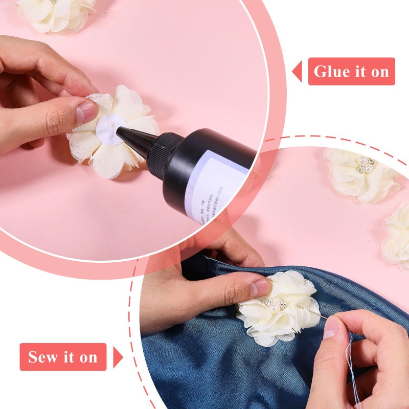 beinkmake 40Pcs Rhinestone Pearl Chiffon Flowers Sewing Fabric Appliques for Clothing Light Yellow Fabric Flowers DIY Hair Dressing Accessories for Women, Diameter 2.36 in - Image 4