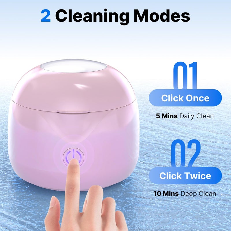 CXRUY Ultrasonic Retainer Cleaner - UV Dental Cleaning Pod Night Guard Cleaner for Dentures, Aligner, Braces, Toothbrush Heads, Jewelry (Pink) - Image 5