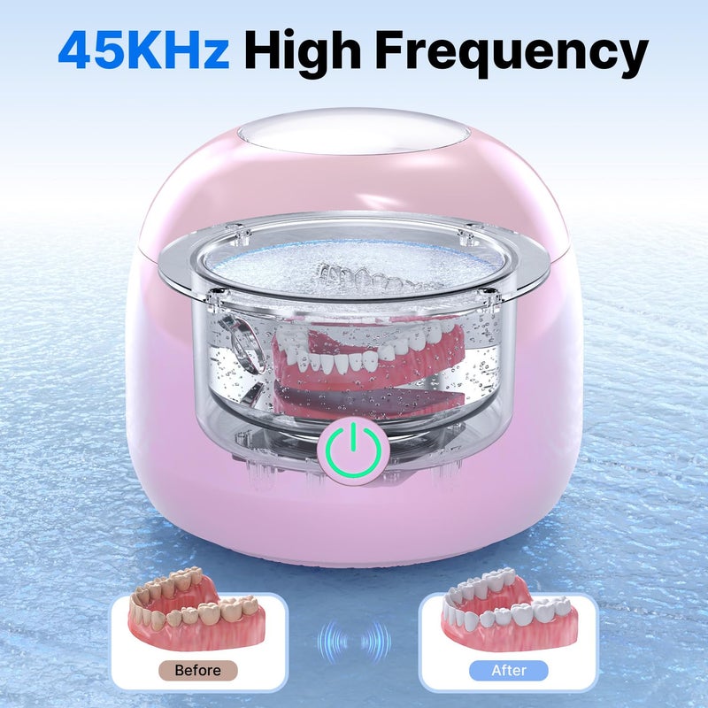 CXRUY Ultrasonic Retainer Cleaner - UV Dental Cleaning Pod Night Guard Cleaner for Dentures, Aligner, Braces, Toothbrush Heads, Jewelry (Pink) - Image 3