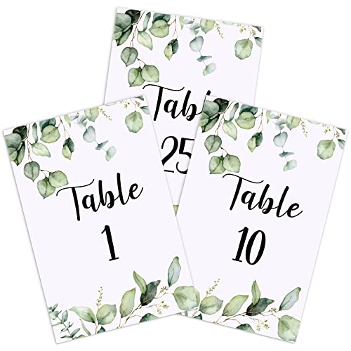 Zonon 26 Pieces Wedding Table Numbers Cards 1-25 with Head Table Numbers Greenery Eucalyptus Double Sided Cards Party Centerpiece for Wedding Reception Baby Shower Birthday Bridal Party(Black) - Image 1