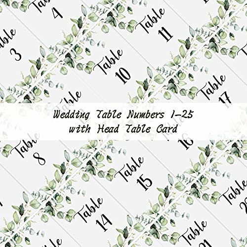 Zonon 26 Pieces Wedding Table Numbers Cards 1-25 with Head Table Numbers Greenery Eucalyptus Double Sided Cards Party Centerpiece for Wedding Reception Baby Shower Birthday Bridal Party(Black) - Image 3