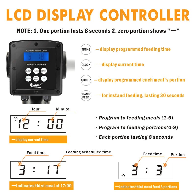 hygger Large Programmable Auto Pond Feeder with LCD Display Controller Automatic Fish Food Feeding Dispenser Outdoor Koi Fish Feeder 5.5 L Capacity - Image 3