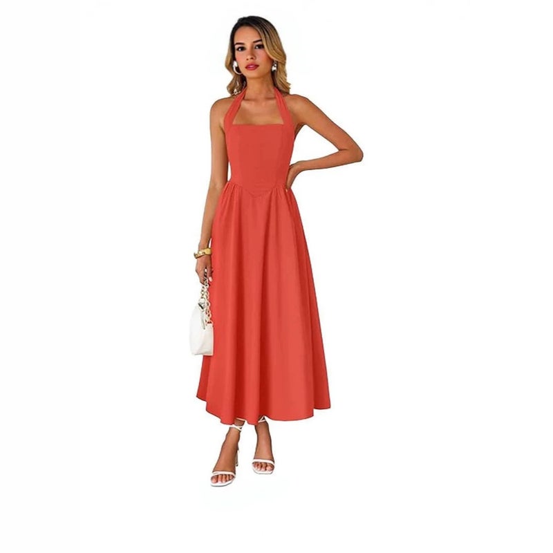2026 Women's Elegant Halter Neck Sleeveless A-Line Long Dress - Image 5