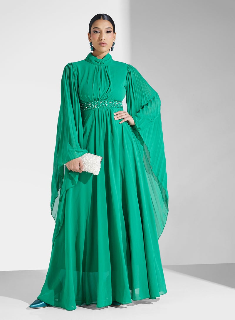Khizana Emerald Pleated Dress - Image 1