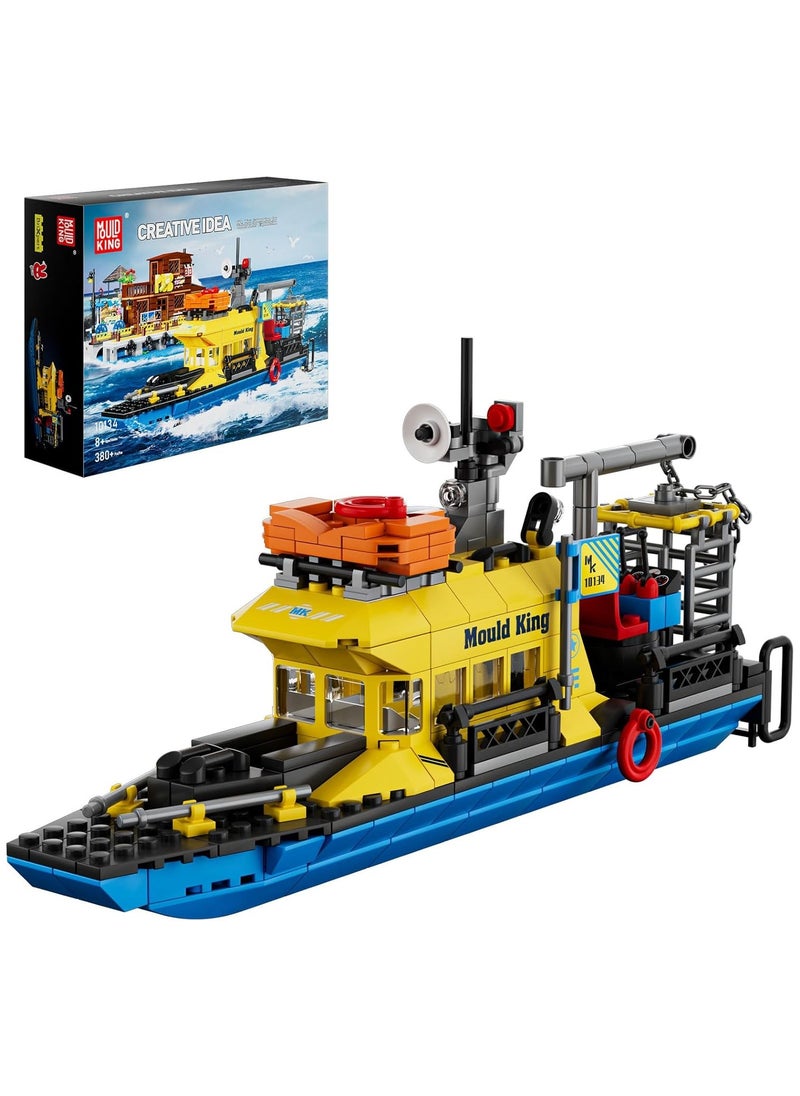 mould king Ocean Explorer Ship Building Kits, City Boat Model,Multi-purpose lifeboat building set， House Decor for Boys and girls to Play, Block Set Compatible with Most Brands, Gift for 8+ Years Old Kids and Adult 10134 （380 Pcs）  - Image 1