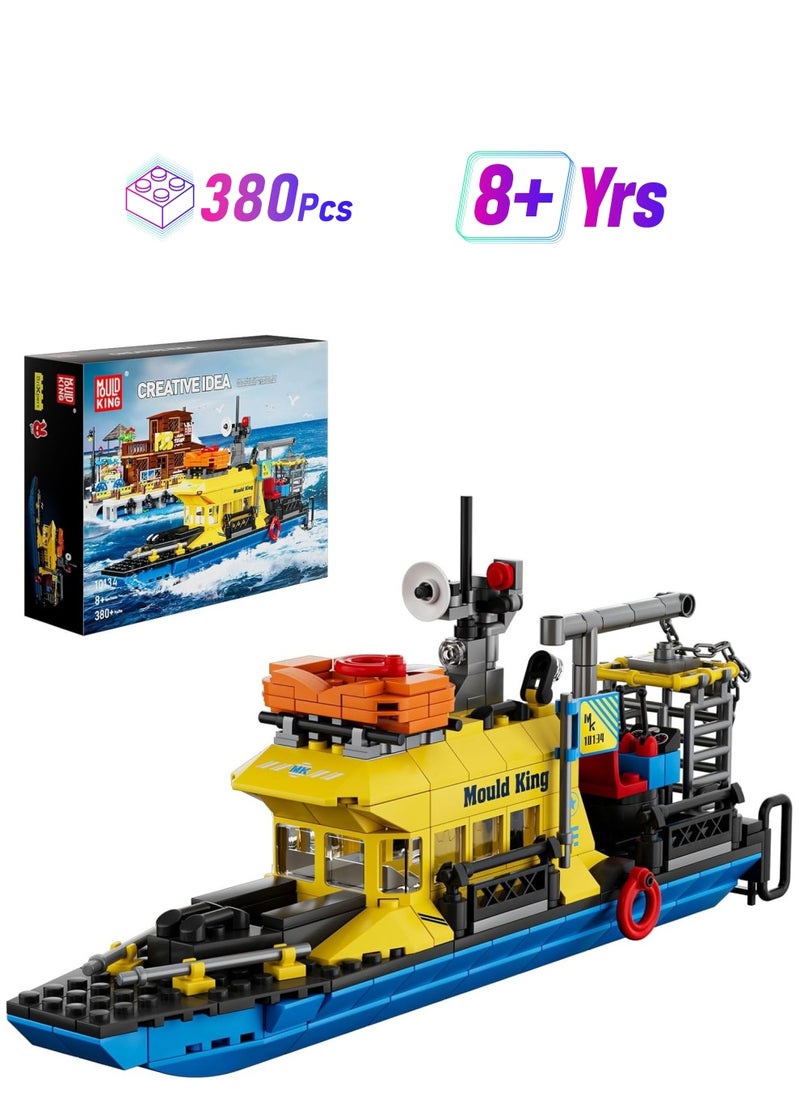 mould king Ocean Explorer Ship Building Kits, City Boat Model,Multi-purpose lifeboat building set， House Decor for Boys and girls to Play, Block Set Compatible with Most Brands, Gift for 8+ Years Old Kids and Adult 10134 （380 Pcs）  - Image 1