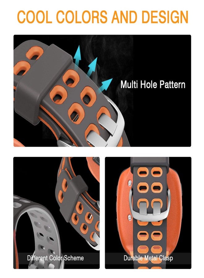 ANCOOL Compatible with Garmin Forerunner 310XT Watch Band, Soft Silicone Watch Strap Replacement for Forerunner 310XT Smartwatch, Grey-Orange - Image 5