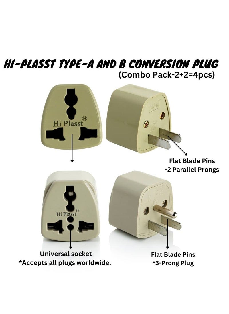 HI PLASST PINS N PLUGS HiPLASST IndiatoUS Plug Adapter 4pcs Type AB Universal Socket Power Converter Adapter for USACanadaMexicoBrazilPhilippinesCubaThailandTaiwanJapanPanama More Type AB2 pcs Each  - Image 2