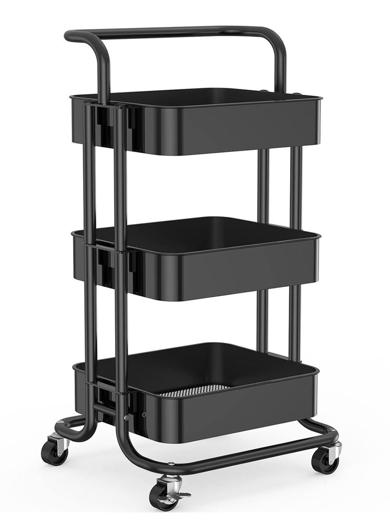 إيه جي دي عربات تخزين المطبخ قابلة للإزالة تخزين برج تخزين رف الحمام مع عجلات ومسند ذراع حامل تخزين رفيع بعجلات (أسود) - Image 1