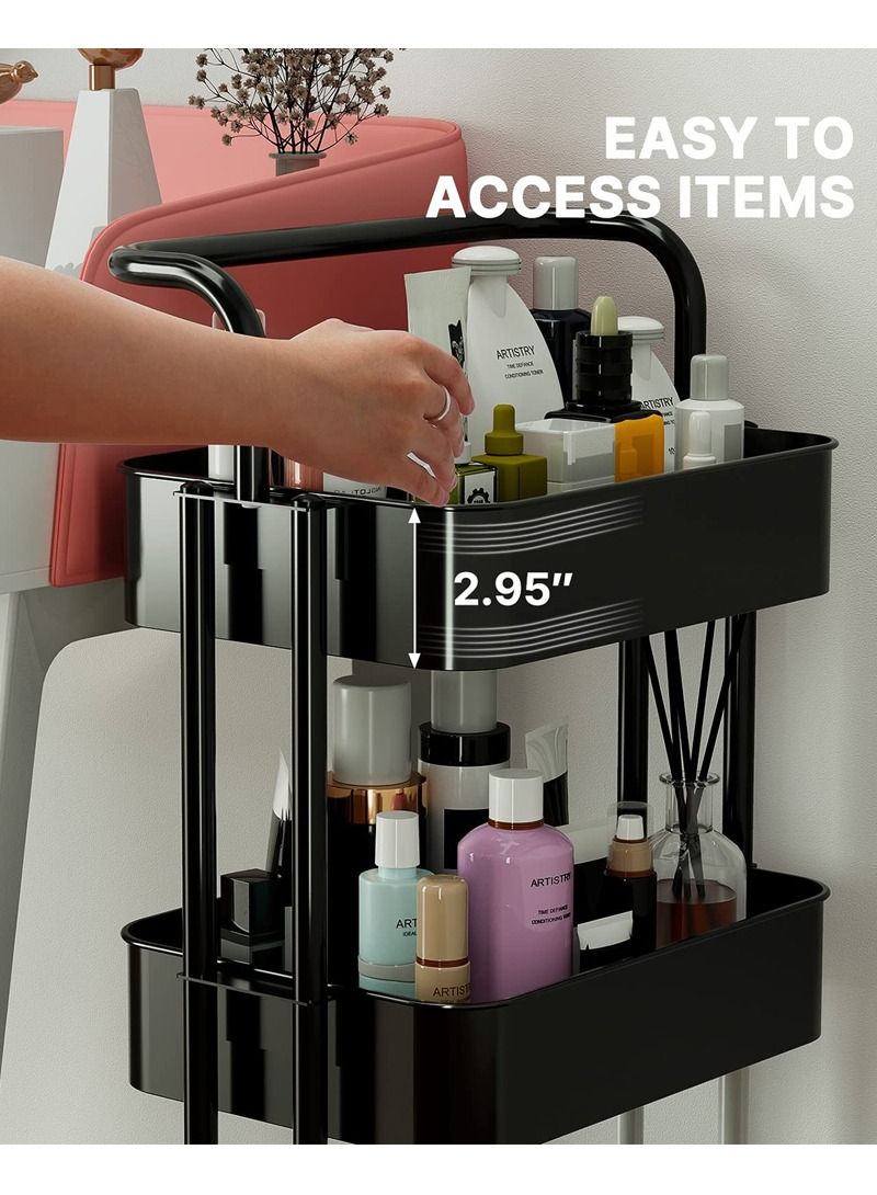 إيه جي دي عربات تخزين المطبخ قابلة للإزالة تخزين برج تخزين رف الحمام مع عجلات ومسند ذراع حامل تخزين رفيع بعجلات (أسود) - Image 5