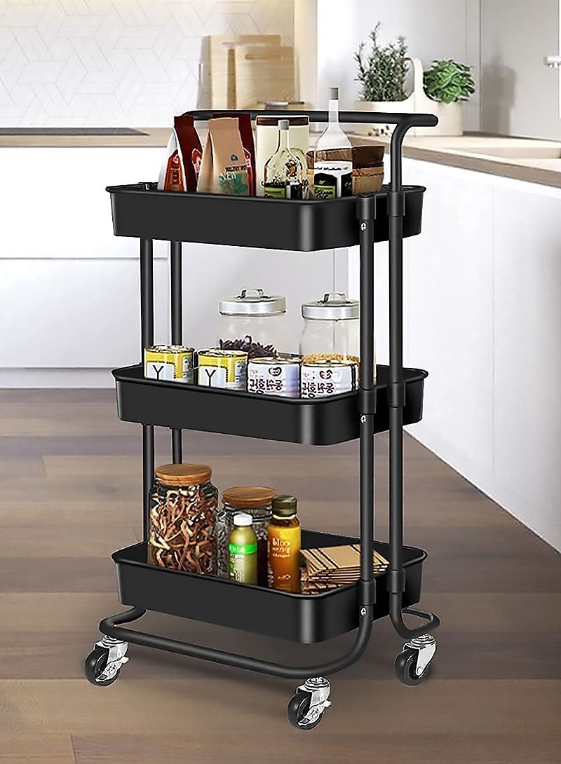 إيه جي دي عربات تخزين المطبخ قابلة للإزالة تخزين برج تخزين رف الحمام مع عجلات ومسند ذراع حامل تخزين رفيع بعجلات (أسود) - Image 2
