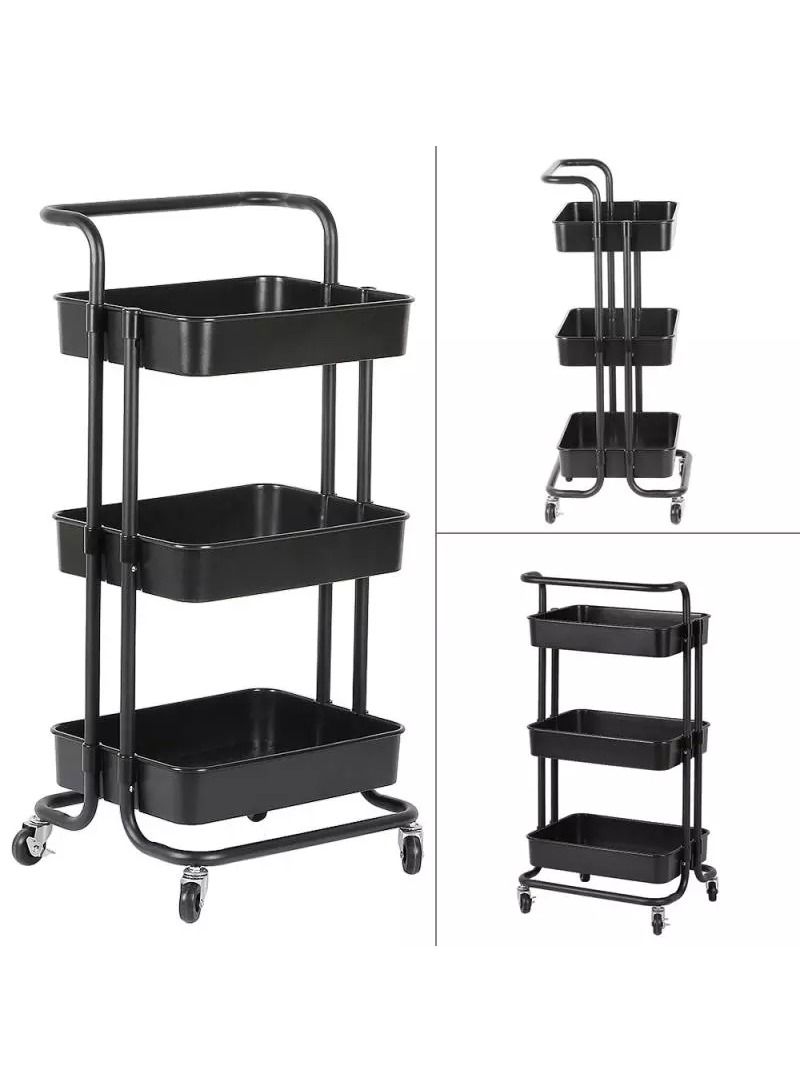 إيه جي دي عربات تخزين المطبخ قابلة للإزالة تخزين برج تخزين رف الحمام مع عجلات ومسند ذراع حامل تخزين رفيع بعجلات (أسود) - Image 3