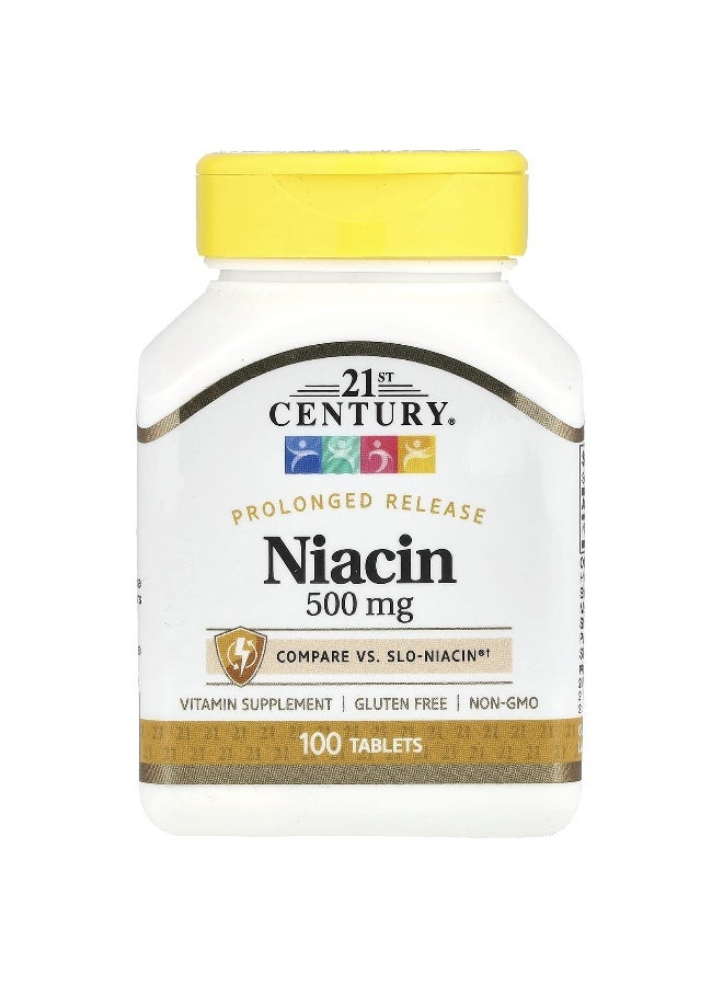 21st Century, Niacin, Prolonged Release, 500 mg, 100 Tablets (Packaging may vary) - Image 1