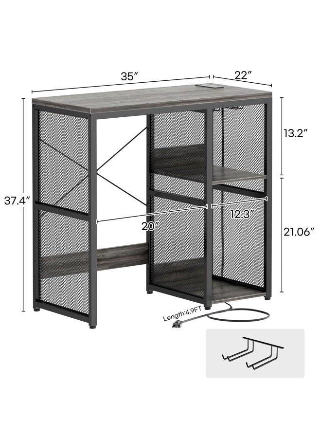 Homieasy Coffee Bar Cabinet with Mini Fridge Space, Industrial Wood Metal Small Kitchen Baker's Rack with Power Outlet, Microwave Stand Table, Mini Fridge Stand Dorm Station, Black Oak - Image 2
