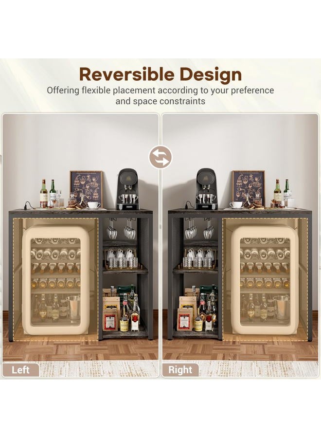 Homieasy Coffee Bar Cabinet with Mini Fridge Space, Industrial Wood Metal Small Kitchen Baker's Rack with Power Outlet, Microwave Stand Table, Mini Fridge Stand Dorm Station, Black Oak - Image 5