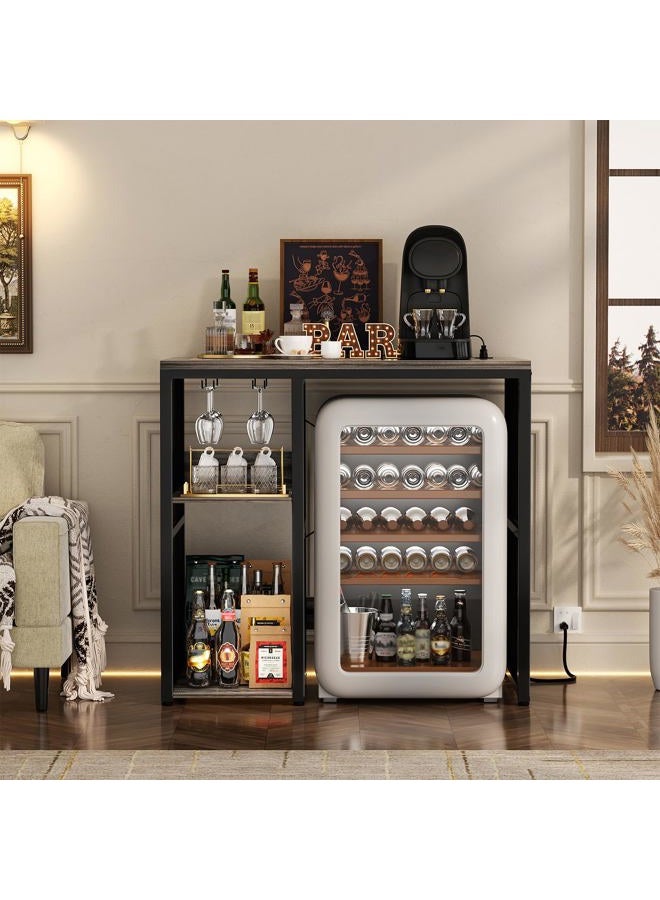 Homieasy Coffee Bar Cabinet with Mini Fridge Space, Industrial Wood Metal Small Kitchen Baker's Rack with Power Outlet, Microwave Stand Table, Mini Fridge Stand Dorm Station, Black Oak - Image 4