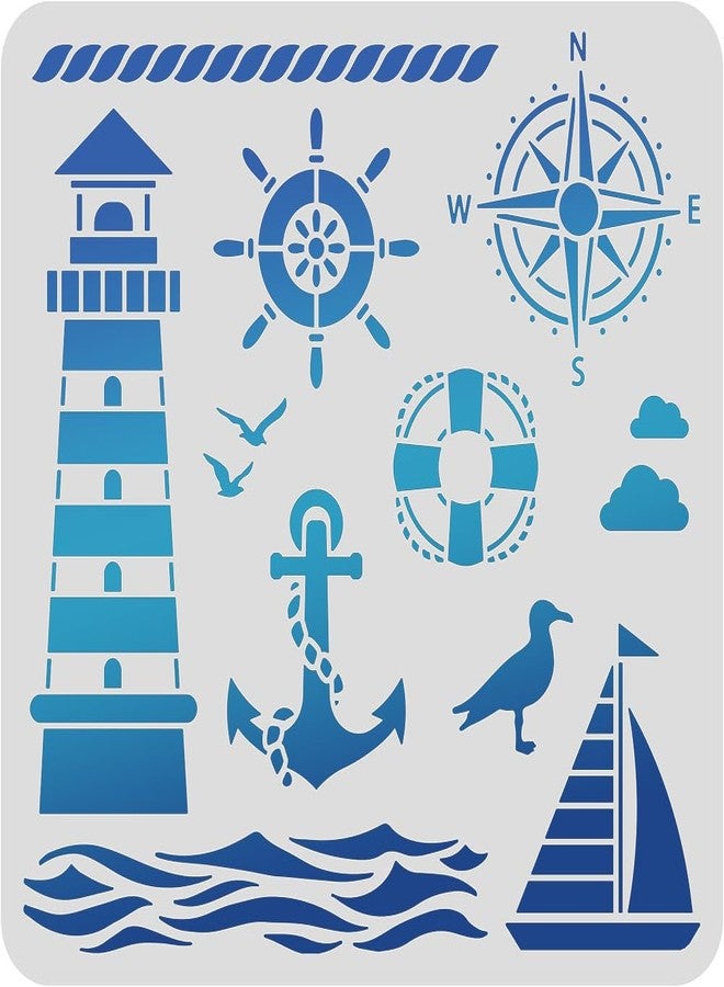 BENECREAT Lighthouse PET Plastic Drawing Templates 11.8x11.8 Inch Compass Anchor Template Stencil for Scrabooking Card Making, DIY Wall Floor Decoration - Image 1