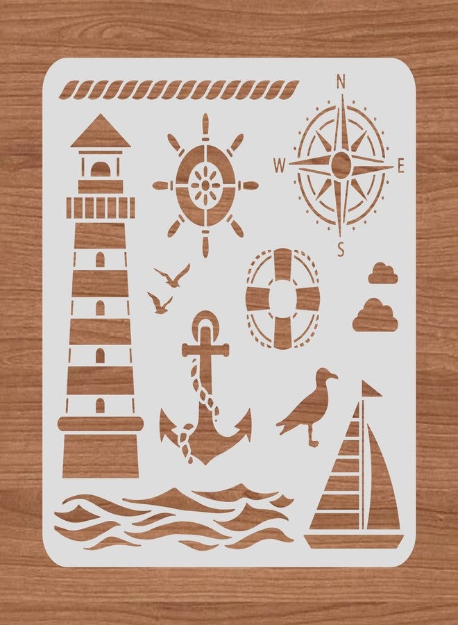 BENECREAT Lighthouse PET Plastic Drawing Templates 11.8x11.8 Inch Compass Anchor Template Stencil for Scrabooking Card Making, DIY Wall Floor Decoration - Image 3