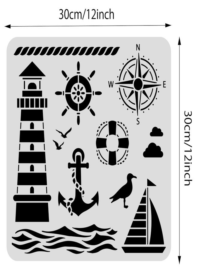 BENECREAT Lighthouse PET Plastic Drawing Templates 11.8x11.8 Inch Compass Anchor Template Stencil for Scrabooking Card Making, DIY Wall Floor Decoration - Image 2