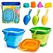 AuntyFey Collapsible Beach Toys Sand Toys for Toddlers 13 Beach Toy Sand Toy for Kids Ages 48 Collapsible Beach Sand Buckets Toys for Kids Sandbox Toys for Toddler with Castle Sand Mold Shovel - Image 2
