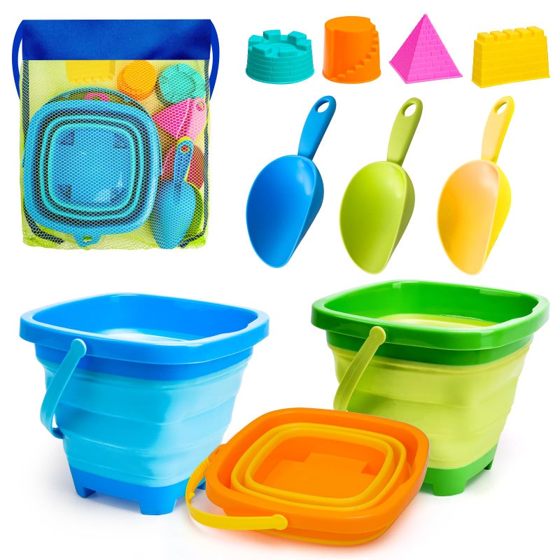 AuntyFey Collapsible Beach Toys Sand Toys for Toddlers 13 Beach Toy Sand Toy for Kids Ages 48 Collapsible Beach Sand Buckets Toys for Kids Sandbox Toys for Toddler with Castle Sand Mold Shovel - Image 4
