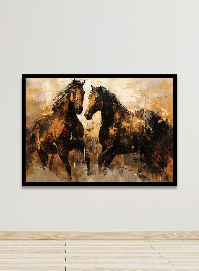 ماركتنا لوحة جدارية قماشية فنية لتزيين الحائط بتصميم أحصنة مع برواز اسود مجوف مقاس 120x80سم قطعة واحدة - Image 1