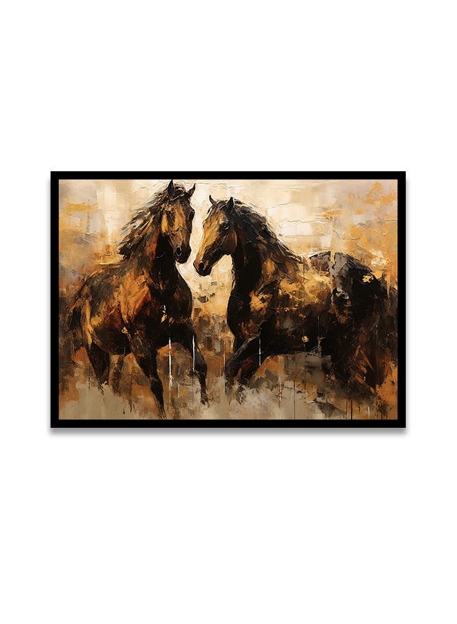 ماركتنا لوحة جدارية قماشية فنية لتزيين الحائط بتصميم أحصنة مع برواز اسود مجوف مقاس 120x80سم قطعة واحدة - Image 2