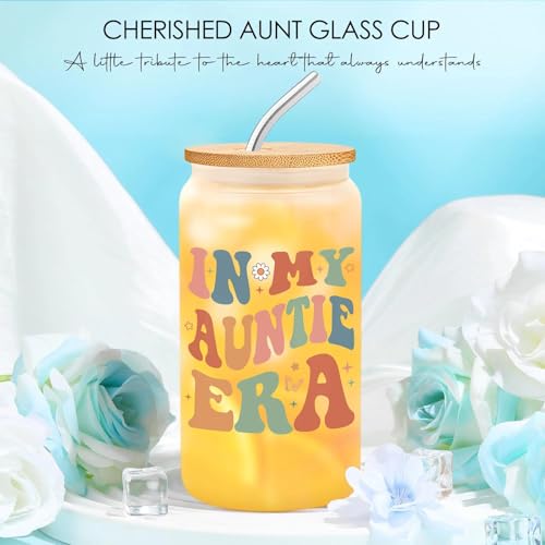 Verouis Aunt Gifts for Women Best Auntie Gift Ideas Cool Aunt Birthday Gifts for Aunts from Niece Nephew in My Auntie Era Presents Promoted to Best Aunts Ever Pregnancy Announcement Presents with Glass Cup - Image 3