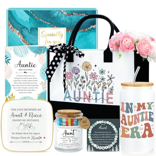 Verouis Aunt Gifts for Women Best Auntie Gift Ideas Cool Aunt Birthday Gifts for Aunts from Niece Nephew in My Auntie Era Presents Promoted to Best Aunts Ever Pregnancy Announcement Presents with Glass Cup - Image 1