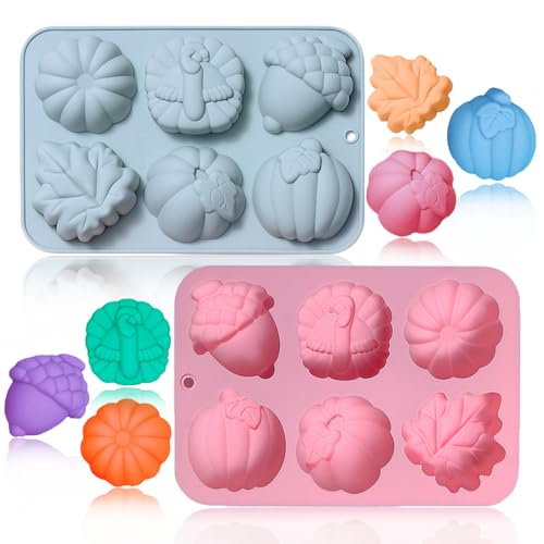 OURASHERO 2 Pack Fall Thanksgiving Chocolate Molds Autumn Pumpkin Maple Leaves Acorn Turkey Silicone Molds Fall Candy Resin Baking Mold Soap Mold for Halloween Autumn Harvest Cupcake Cake Topper Dcor - Image 1