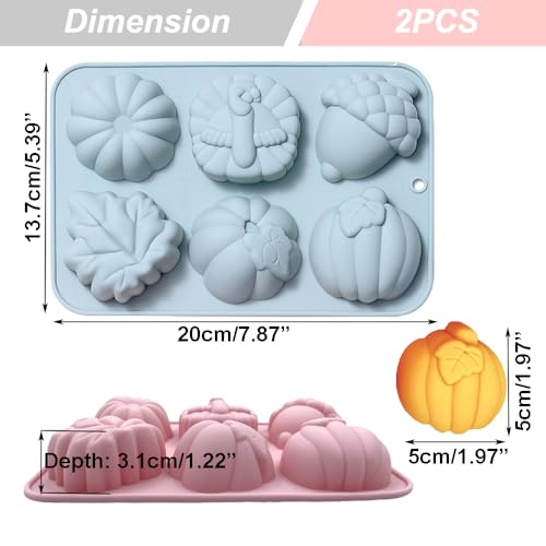 OURASHERO 2 Pack Fall Thanksgiving Chocolate Molds Autumn Pumpkin Maple Leaves Acorn Turkey Silicone Molds Fall Candy Resin Baking Mold Soap Mold for Halloween Autumn Harvest Cupcake Cake Topper Dcor - Image 3