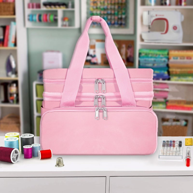 SINGER Sewing Accessories Organizer (Bag Only) â€“ Double Layer Portable Sewing Storage Bag | 2 Detachable Pouches and 18 Compartments, Large Sewing Supplies & Crafting Carry-all (Pink) - Image 5