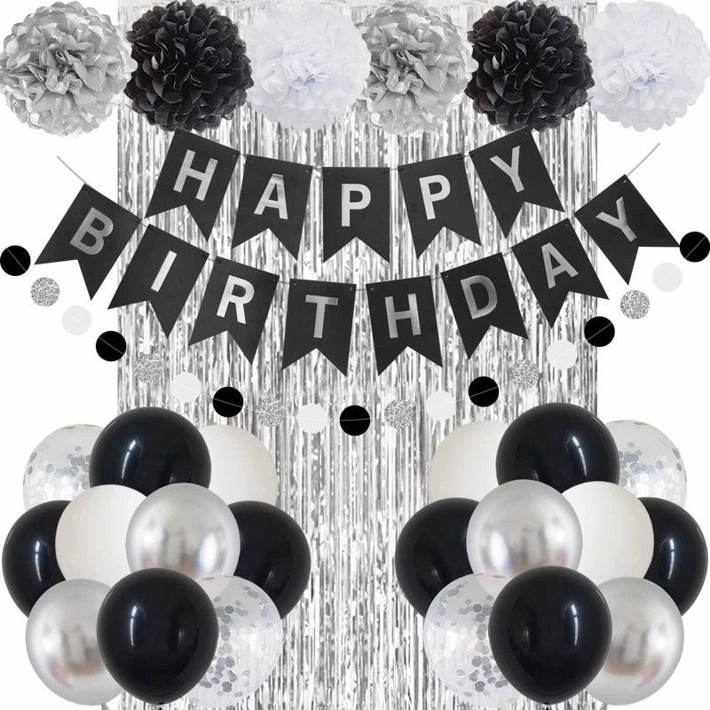 ANSOMO Black and Silver Happy Birthday Party Decorations Banner Balloons Women Men Boys Girls Him Her 13th 15th 16th 18th 20th 21st 25th 30th 35th 40th 45th 50th - Image 2