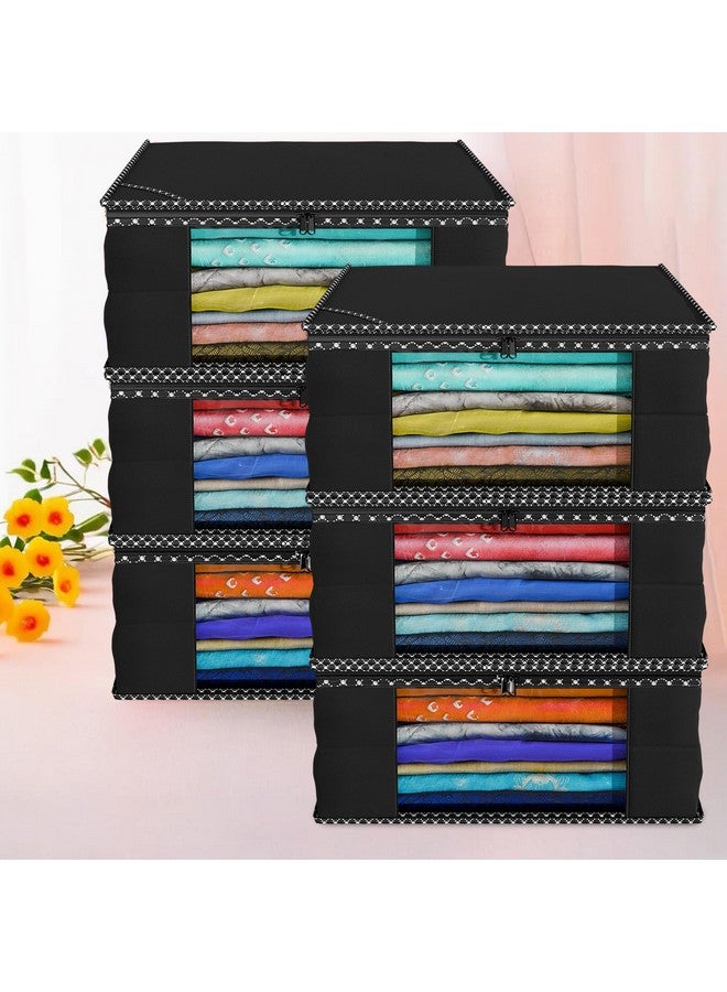 Kuber Industries Kuber Industries Non-Woven Saree Cover with Transparent Window|Clothes Storage Bag for Wardrobe|Pack of 6|Extra Large|Black, 21 x 45 x 31 cm  - Image 1