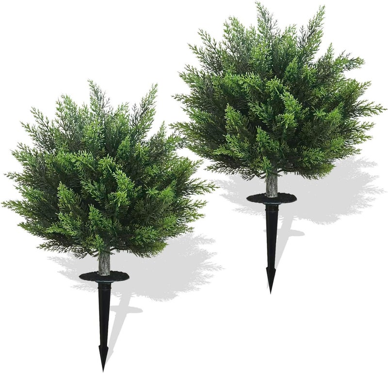 Ceder Artificial Topiary Cedar Tree 28 inch Faux Little Bush Cedar Tree UV Resistant Shrub Potted Artificial Plant for Outdoor Indoor Front Porch Garden (2 Pack) - Image 1