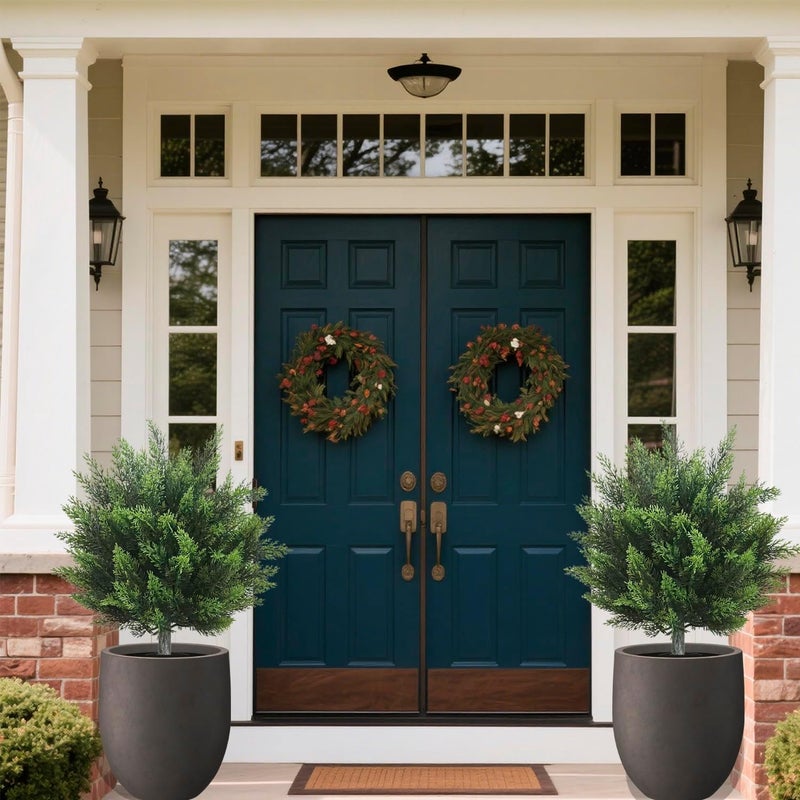 Ceder Artificial Topiary Cedar Tree 28 inch Faux Little Bush Cedar Tree UV Resistant Shrub Potted Artificial Plant for Outdoor Indoor Front Porch Garden (2 Pack) - Image 5