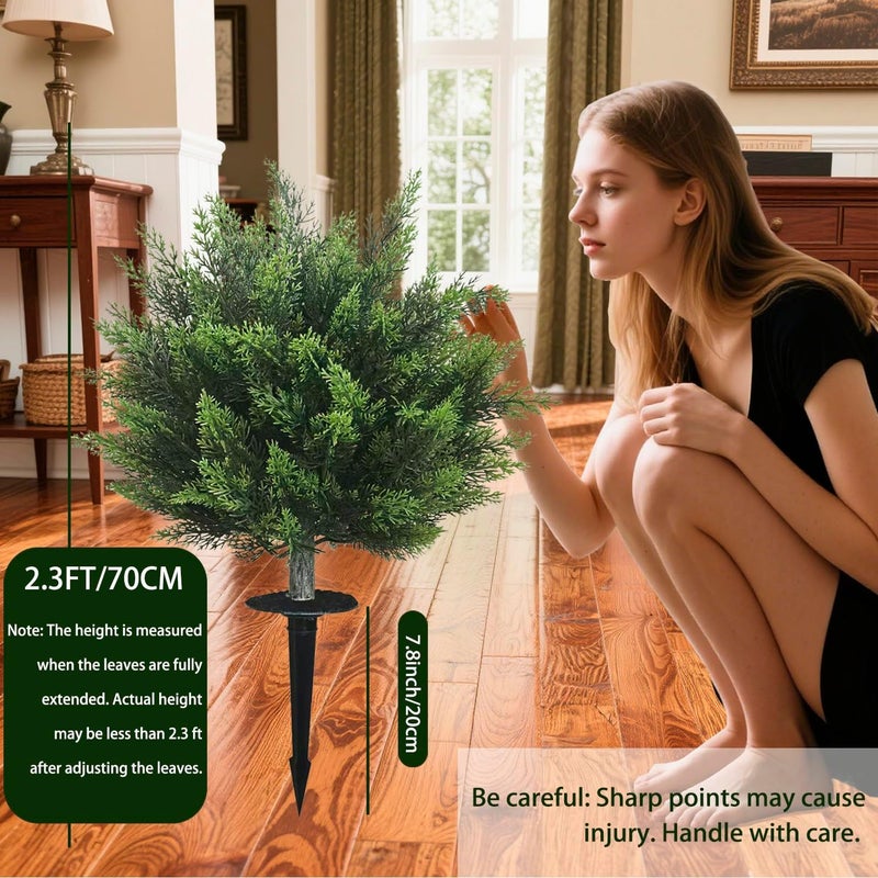 Ceder Artificial Topiary Cedar Tree 28 inch Faux Little Bush Cedar Tree UV Resistant Shrub Potted Artificial Plant for Outdoor Indoor Front Porch Garden (2 Pack) - Image 2