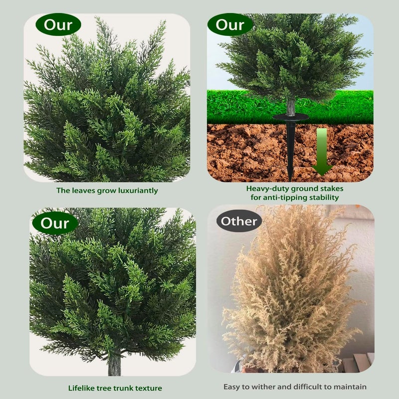 Ceder Artificial Topiary Cedar Tree 28 inch Faux Little Bush Cedar Tree UV Resistant Shrub Potted Artificial Plant for Outdoor Indoor Front Porch Garden (2 Pack) - Image 4