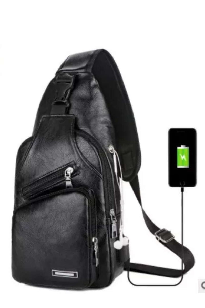 حقيبة صدر للرجال مع شحن USB، جلد PU كاجوال حقيبة كتف - Image 2