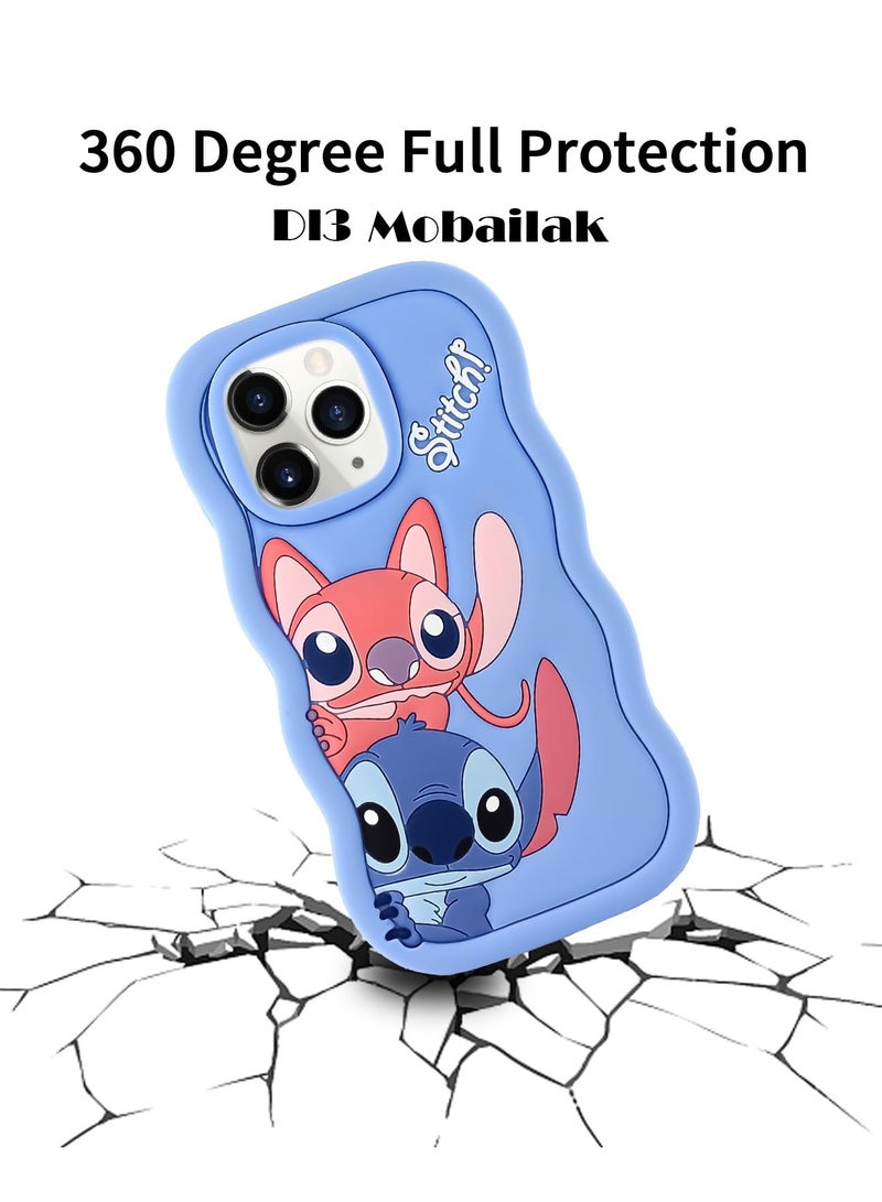 Lilo and Stitch Cartoon 3D Wavy Soft Silicone Phone Case for Oppo A52020/A92020 (Light Blue) - Image 3