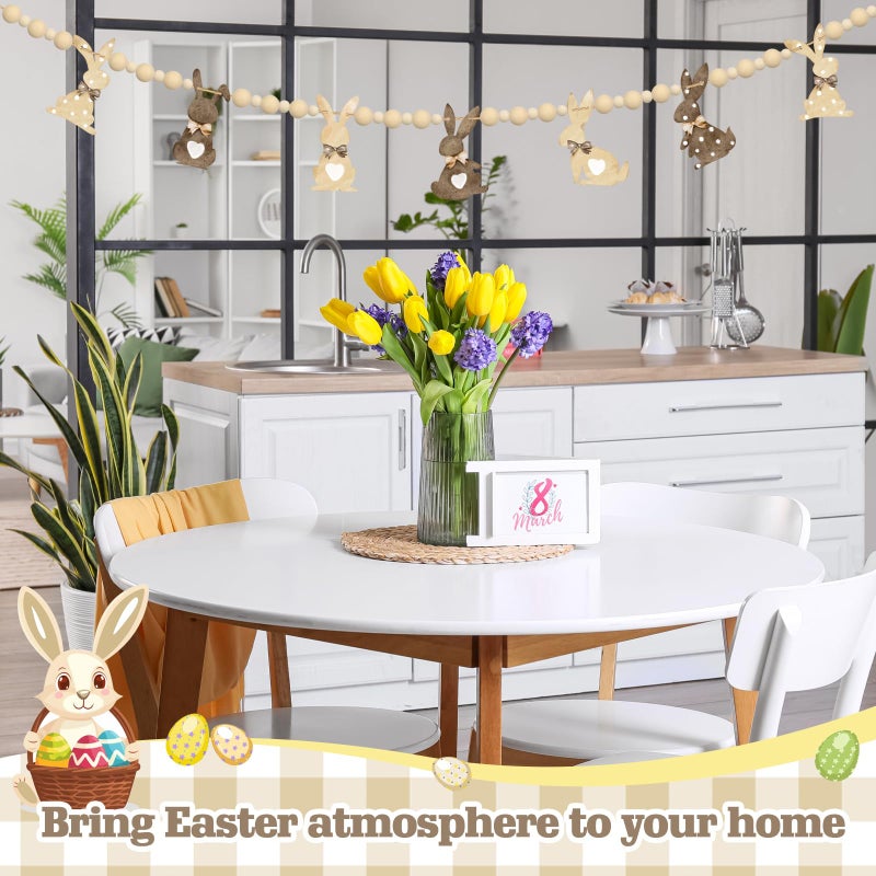 DoubleFill 1 Set Easter Mantle Garland 6.56 ft Wood Bunny Easter Beads Banner Rabbits Hanging Garland for Wall Fireplace Shelf Mantle Display Indoor Outdoor Decoration for Home Party Supplies(Rustic) - Image 4
