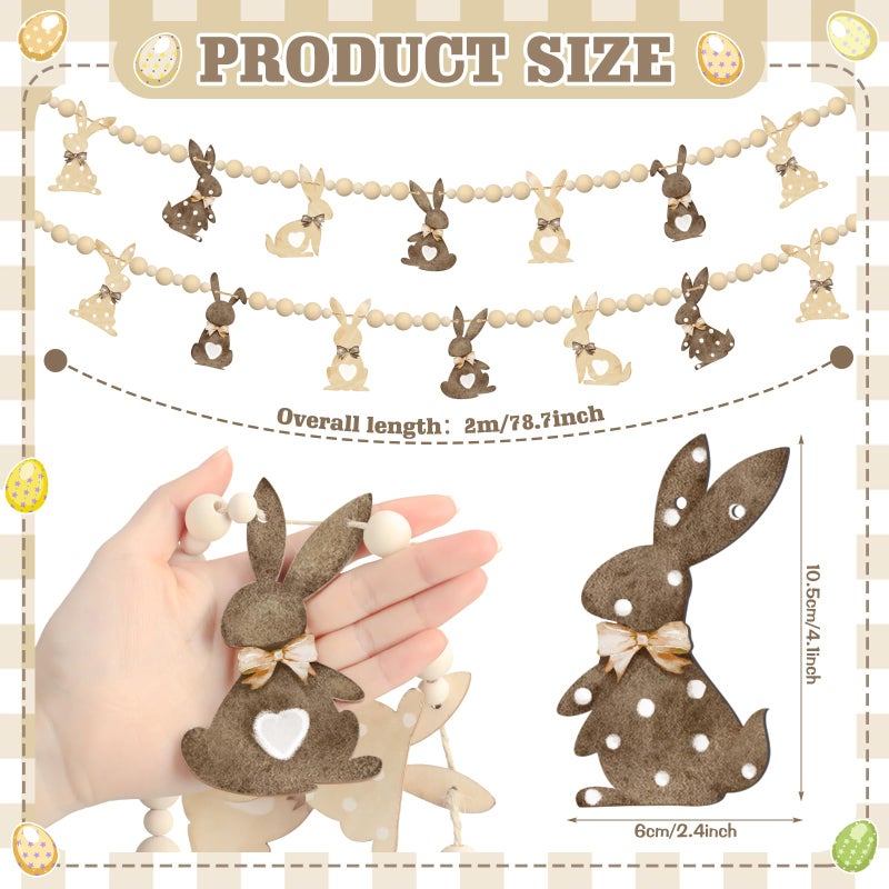 DoubleFill 1 Set Easter Mantle Garland 6.56 ft Wood Bunny Easter Beads Banner Rabbits Hanging Garland for Wall Fireplace Shelf Mantle Display Indoor Outdoor Decoration for Home Party Supplies(Rustic) - Image 2
