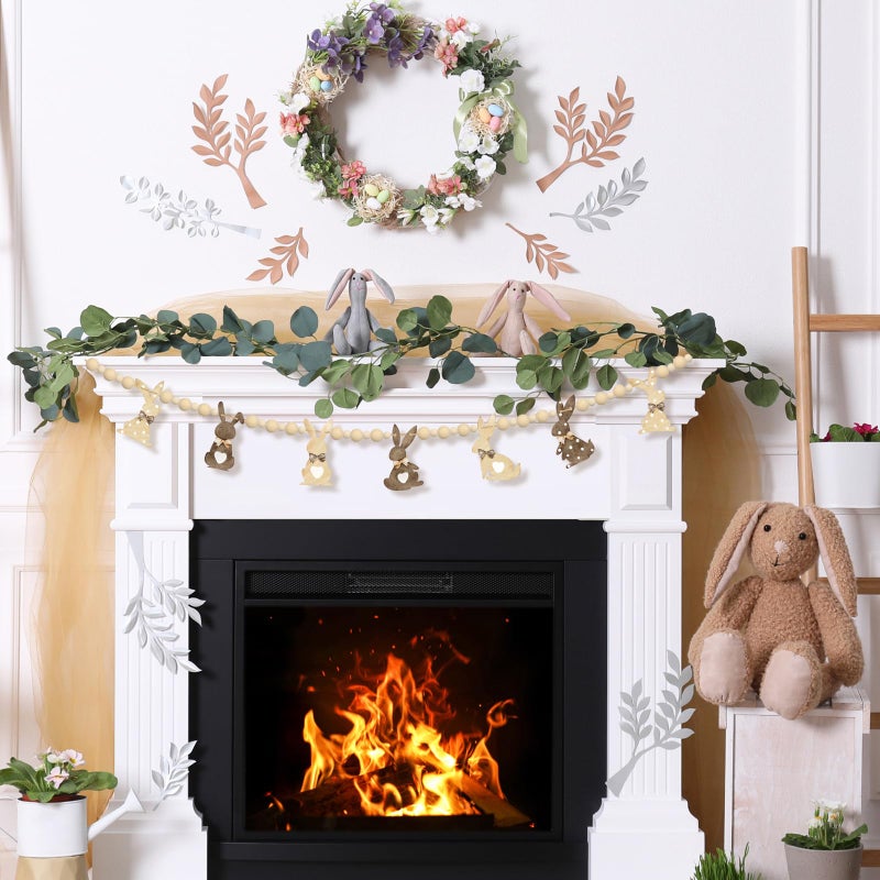 DoubleFill 1 Set Easter Mantle Garland 6.56 ft Wood Bunny Easter Beads Banner Rabbits Hanging Garland for Wall Fireplace Shelf Mantle Display Indoor Outdoor Decoration for Home Party Supplies(Rustic) - Image 5