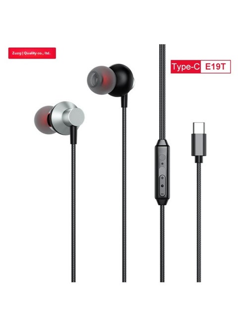 3.5m In-ear Game Wire-controlled Headphones For Apple Huawei Android Compatible Type-c Wired Headphones-Color:E19ts/type-c-wired Headphones-boxed